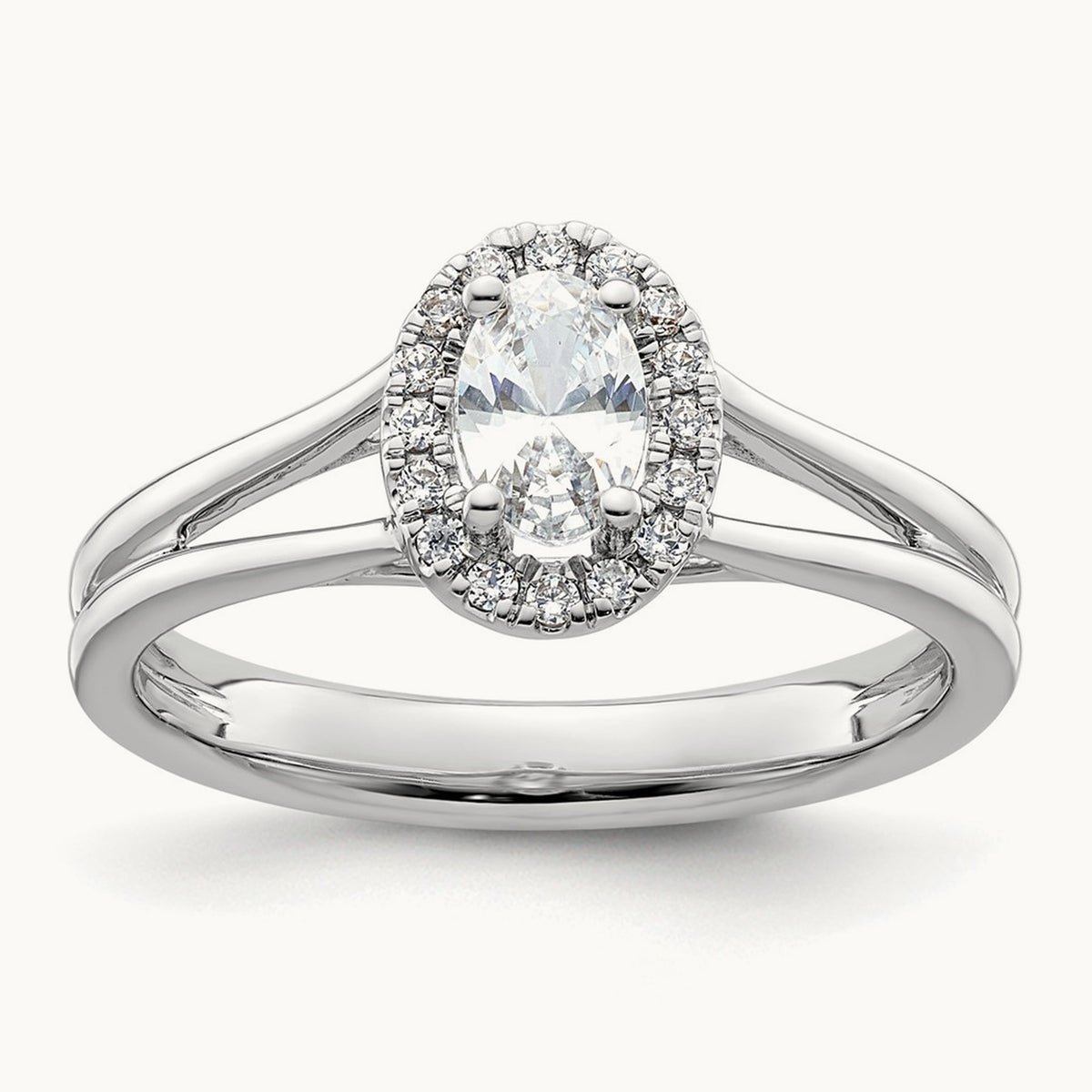 Oval Halo Semi-Mount Split Shank Engagement Ring — 1/10 ct, 7