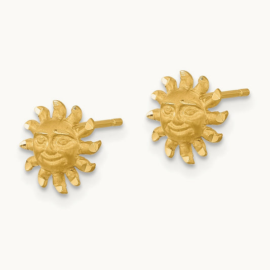 Satin Diamond-cut Sun Post Earrings, 14K
