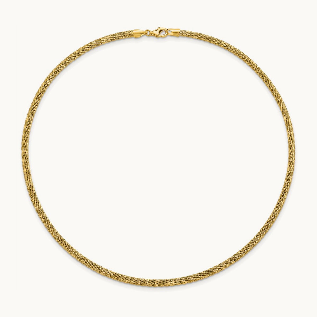 Polished and D/C Round Woven Wire 17in Necklace, 14K