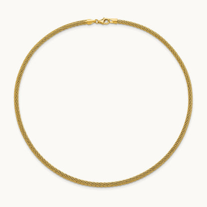 Polished and D/C Round Woven Wire 17in Necklace, 14K