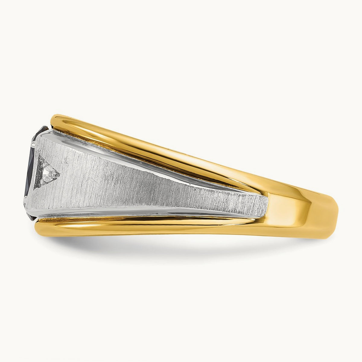 14ktt IBGoodman Men's Satin Lab Created Sapphire & AA Diamond Ring