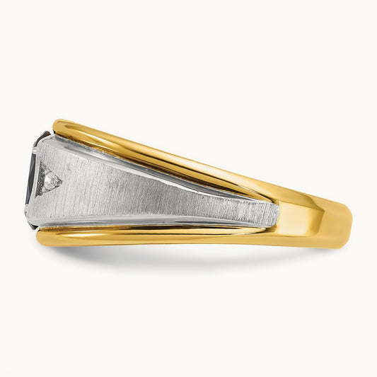 14ktt IBGoodman Men's Satin Lab Created Sapphire & AA Diamond Ring