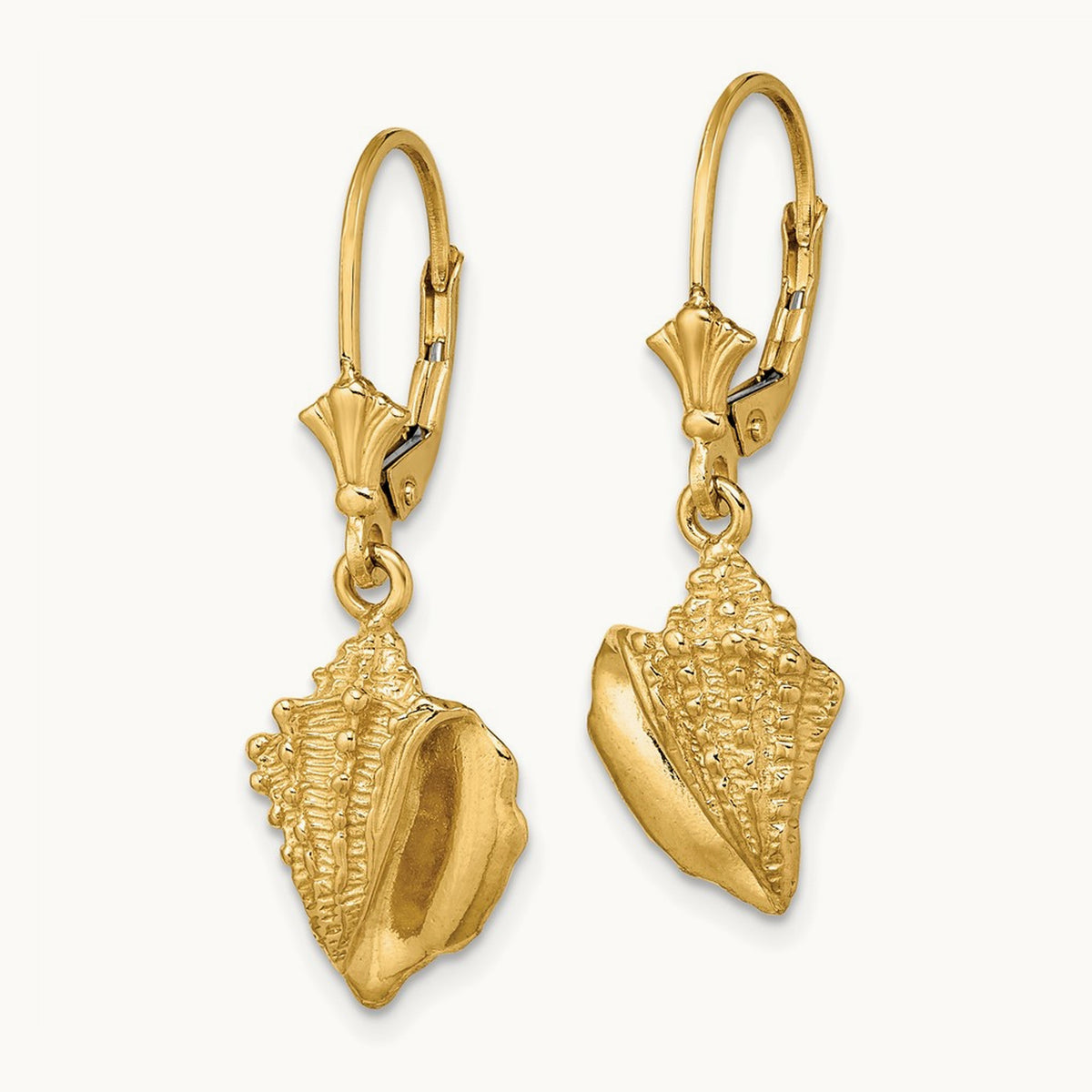 Conch Shell Leverback Earrings, 14K
