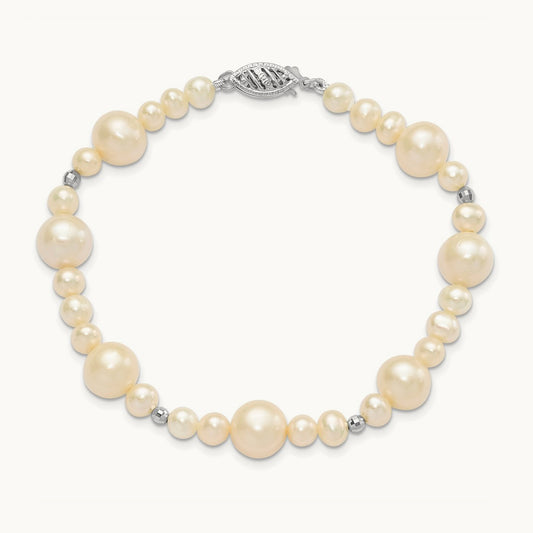 WG 5- White Near Round Freshwater Cultured Pearl Bead Bracelet, 9mm, 14K