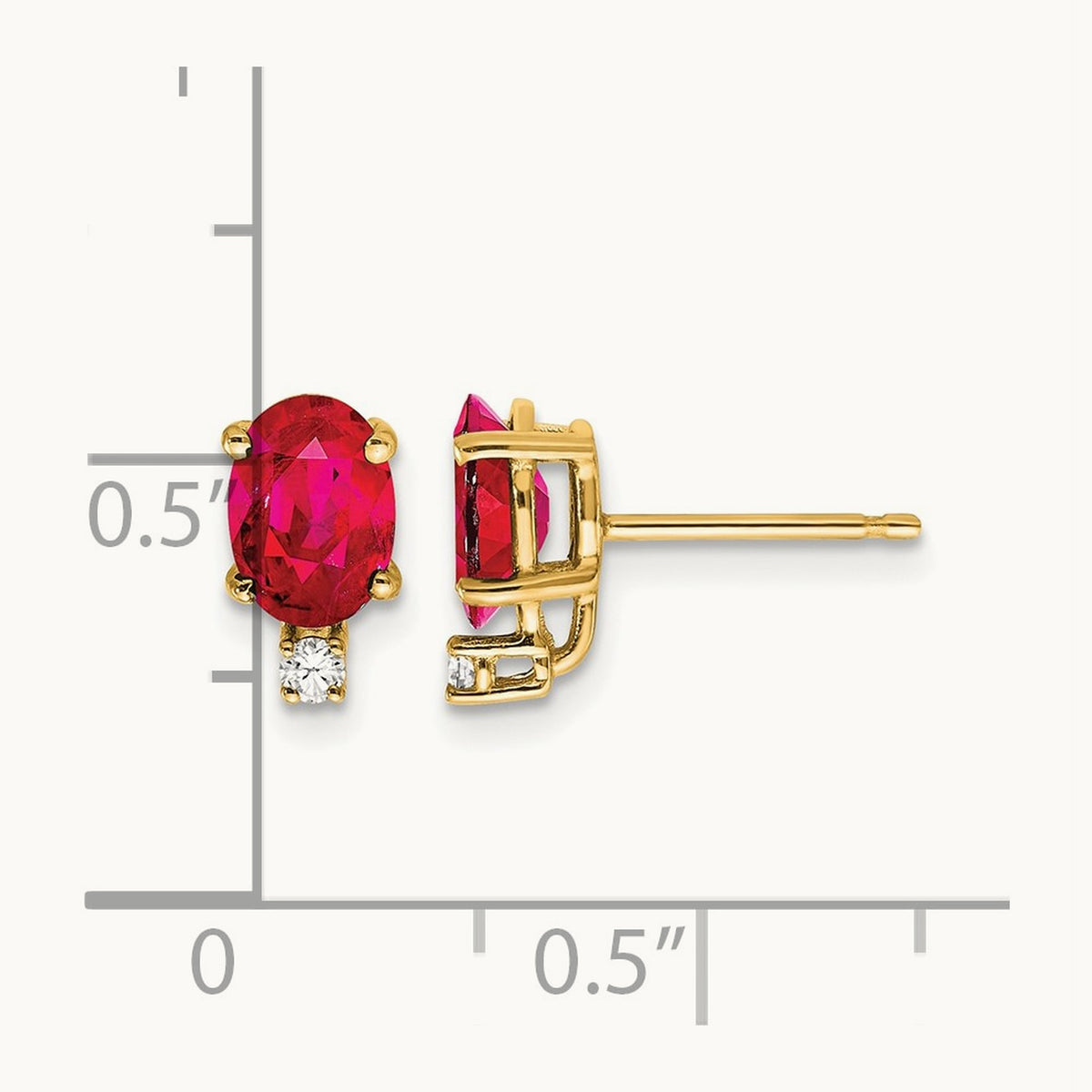 7x5mm Oval Ruby VS Diamond Earrings, 14K