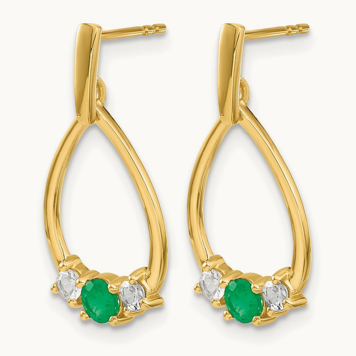 Created Emerald Dangle Post Earrings, 0.25 ct tw Lab-Grown Diamond — 10K Yellow Gold