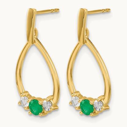 Created Emerald Dangle Post Earrings, 0.25 ct tw Lab-Grown Diamond — 10K Yellow Gold