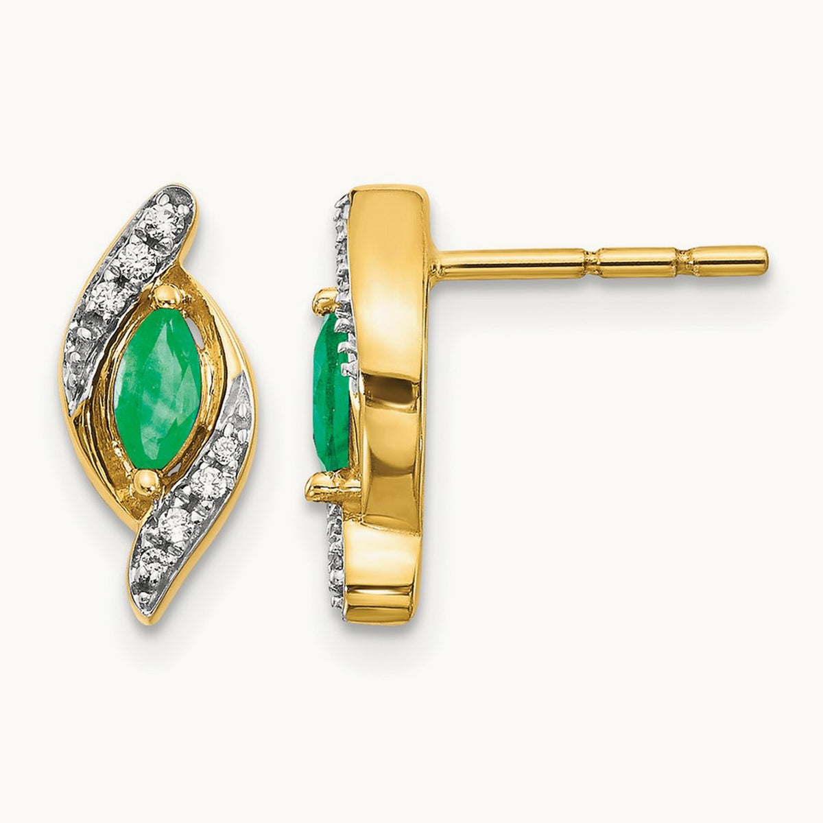 1/15Ct Diamond and Emerald Earrings — 14K Yellow Gold