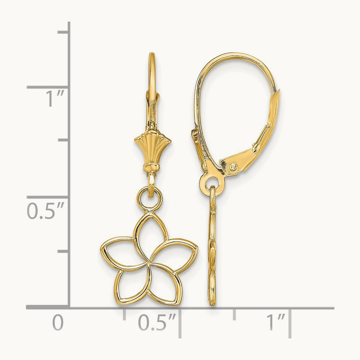 Polished Cut-Out Flower Leverback Earrings — 14K Yellow Gold