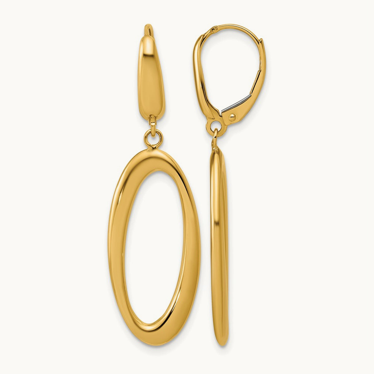 Polished Fancy Oval Leverback Earrings, 14K — Leslie's