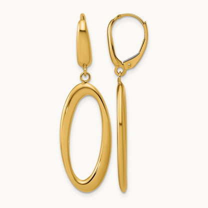 Polished Fancy Oval Leverback Earrings, 14K — Leslie's