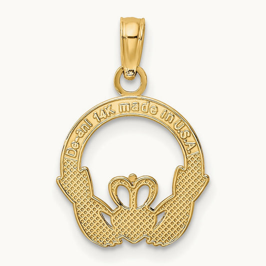 Polished Round Claddagh Charm — 14K Yellow Gold