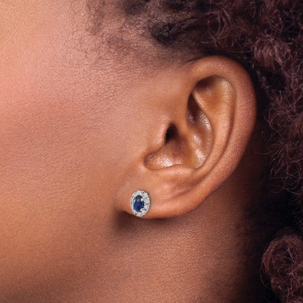 Created Sapphire Halo Post Earrings, 0.20 ct tw Lab-Grown Diamond — 14K White Gold