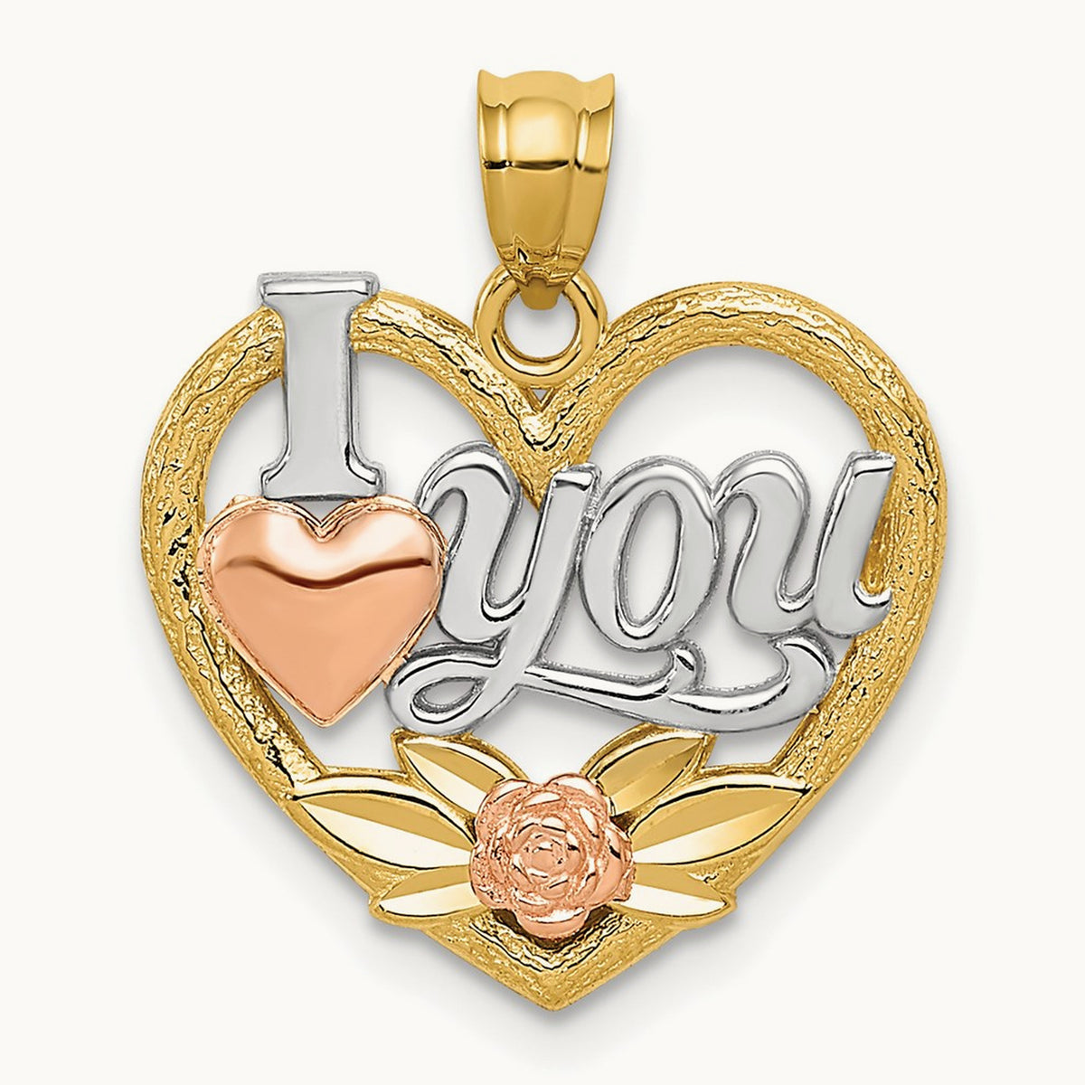 w/White Rhodium I LOVE YOU Heart Pendant, 14K Two-tone