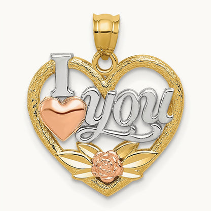 w/White Rhodium I LOVE YOU Heart Pendant, 14K Two-tone