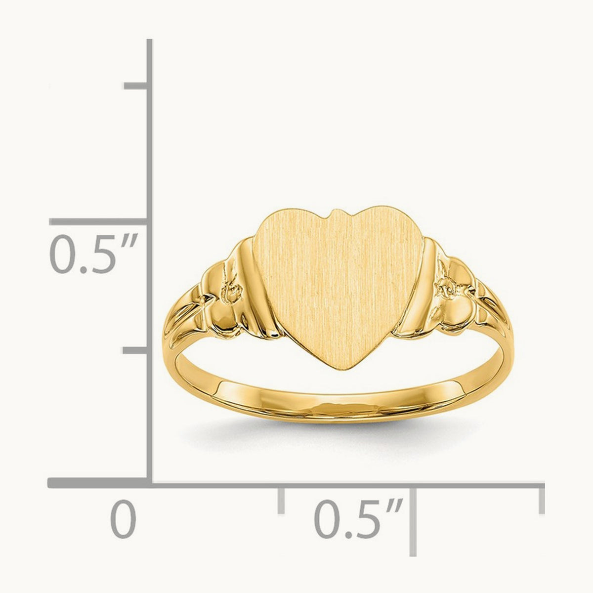8.0x8. Closed Back Childs Heart Signet Ring, 5mm, 14K