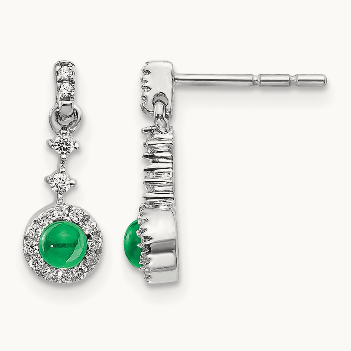 Created Emerald Dangle Post Earrings, 0.15 ct tw Lab-Grown Diamond