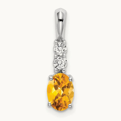 Oval Citrine and Diamond Pendant — 14K White Gold