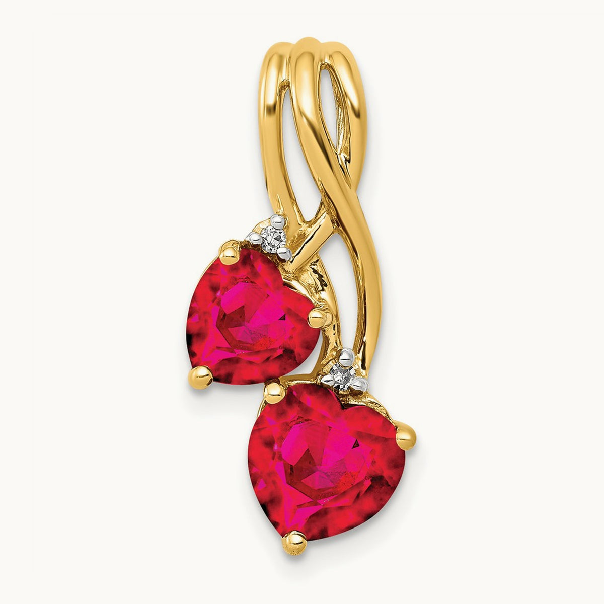 Lab Created Ruby and Diamond Double Heart Pendant, 14K