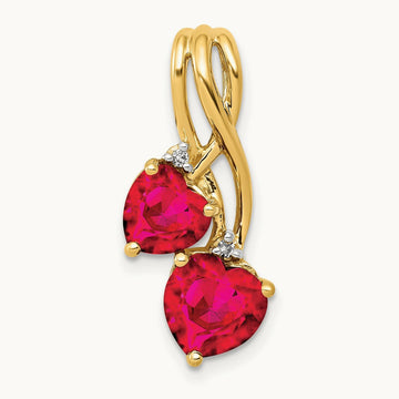 Lab Created Ruby and Diamond Double Heart Pendant, 14K