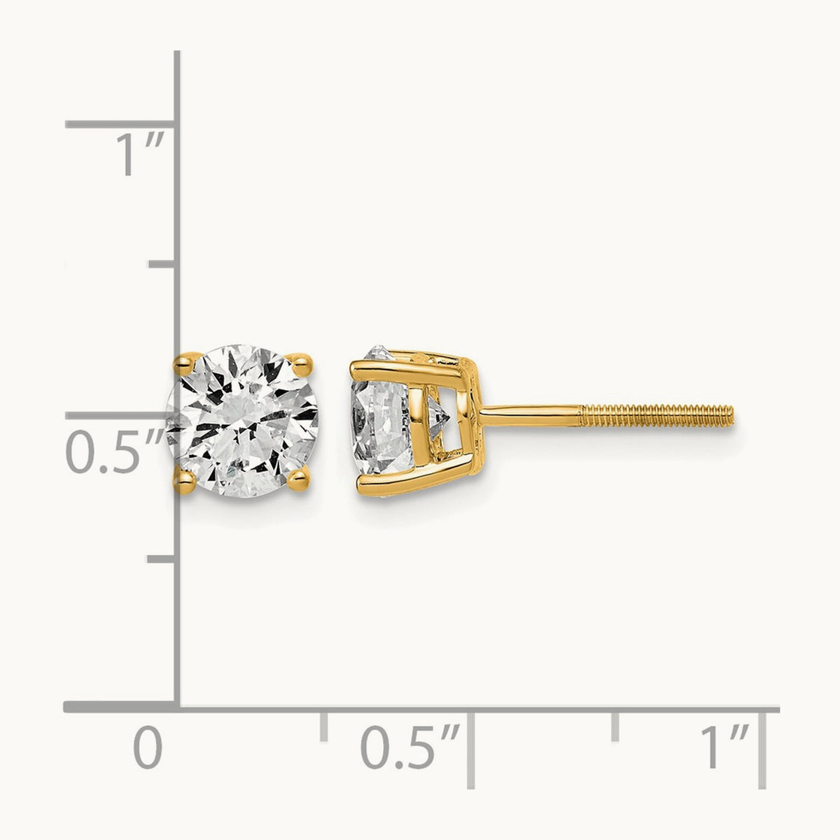 Lightweight Screwback Earrings, 0.25-4.00 ct tw Lab-Grown Diamond — 2 ct, 14K Yellow Gold