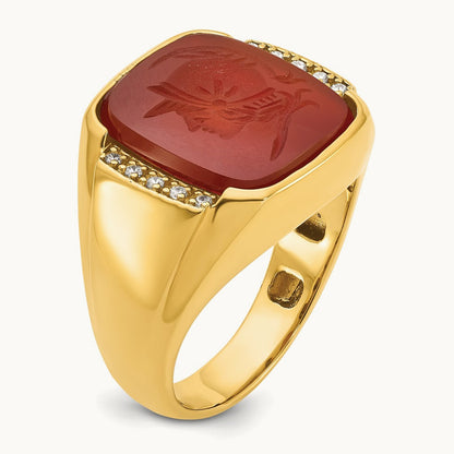 IBGoodman Men's Carnelian and Diamond Complete Ring, 14K