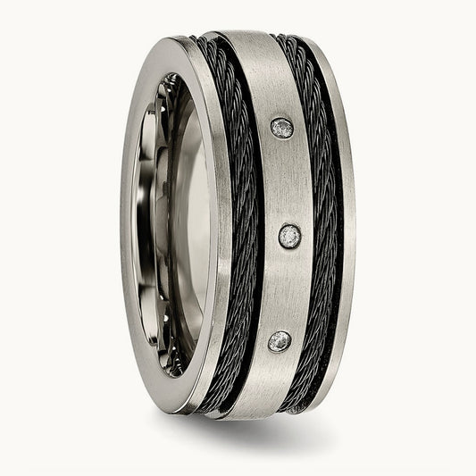 Brushed Black IP-plated Cable 1/20ct Diamond Band, 10mm, Titanium