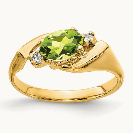 7x5mm Oval Peridot AA Diamond ring, 14K