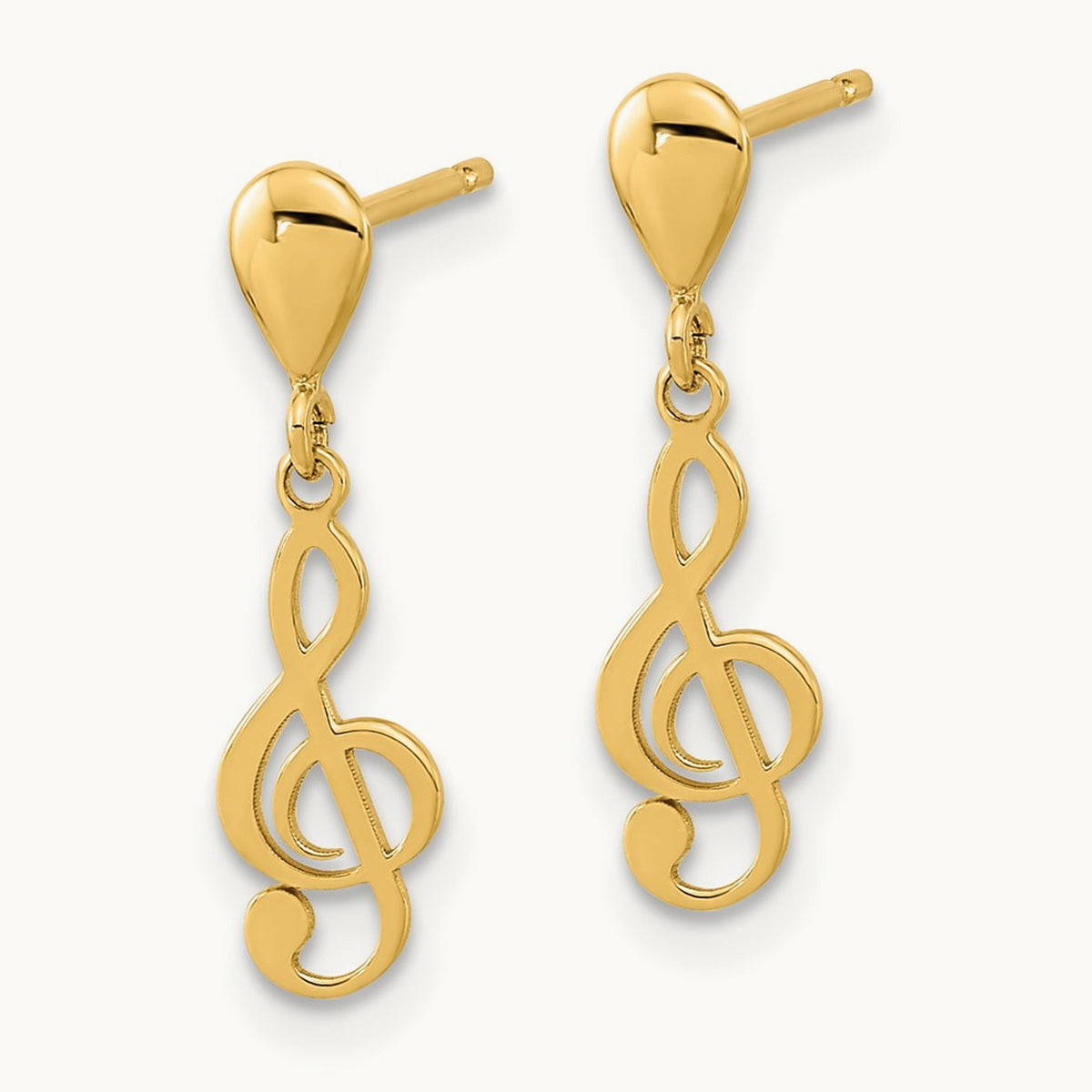 Polished Treble Clef Dangle Earrings, 14K