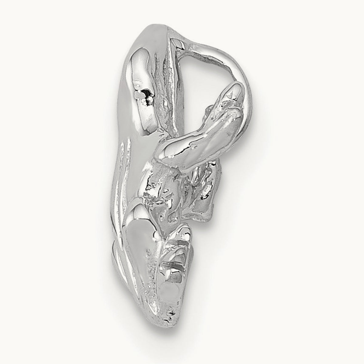 Solid Polished 3-D Frog Charm, 14K White Gold
