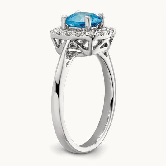Dec Birthstone Blue Topaz Halo Ring, 0.25 ct tw Lab-Grown Diamond