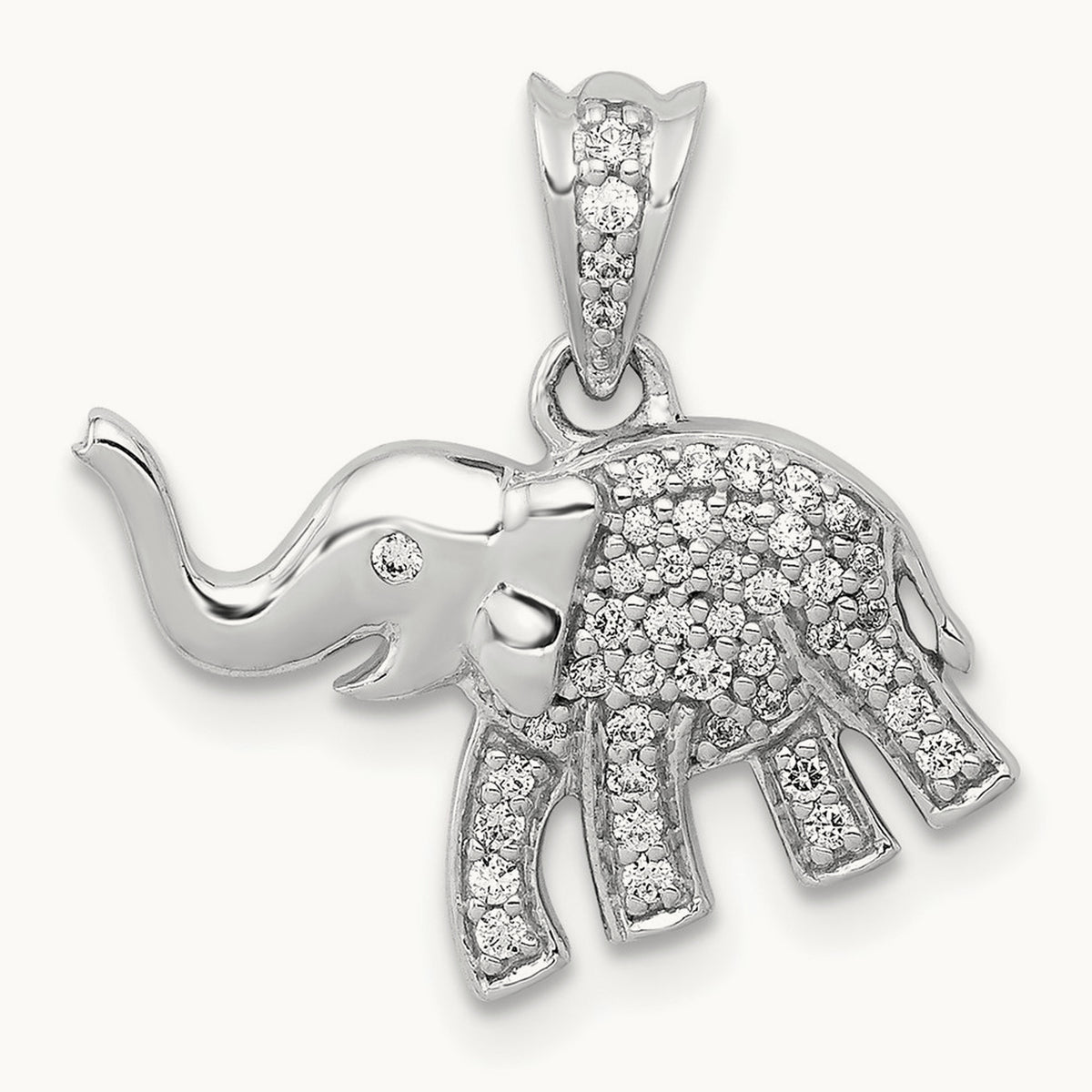 Diamond Elephant Pendant, 14K White Gold