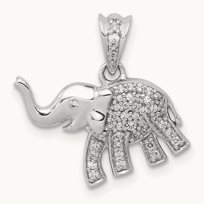 Diamond Elephant Pendant, 14K White Gold