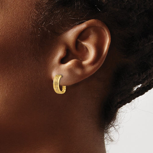 Polished and Grooved Hinged Hoop Earrings — Leslie's — 14K Yellow Gold