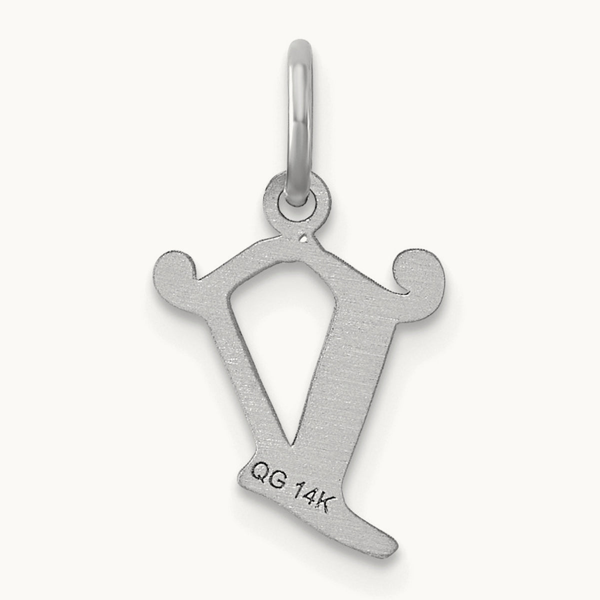 Diamond-cut Initial Charm — 14K White Gold, V