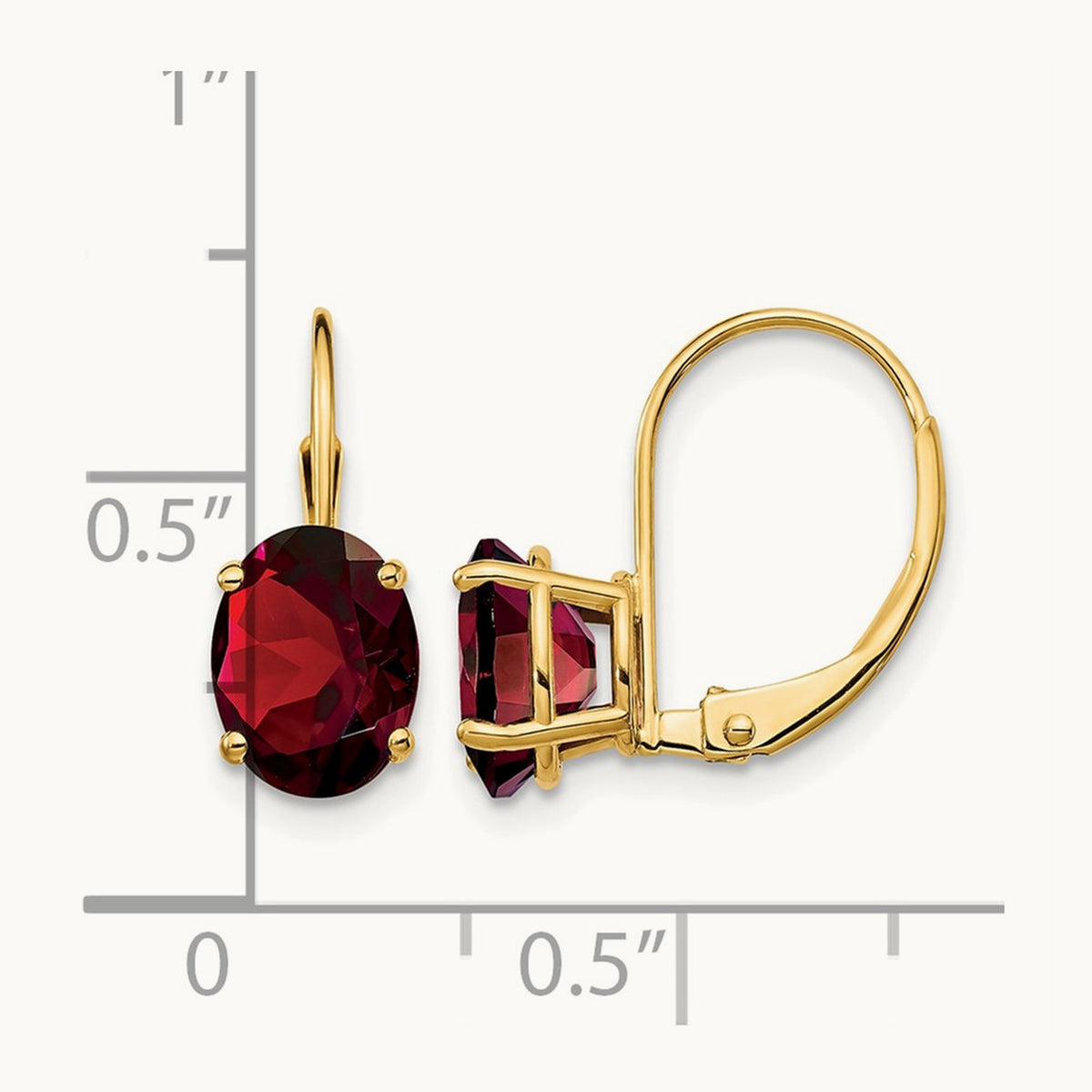 Oval Garnet Leverback Earrings — 17mm, 8x6mm