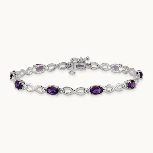 Amethyst and Diamond Infinity Bracelet — 14K White Gold
