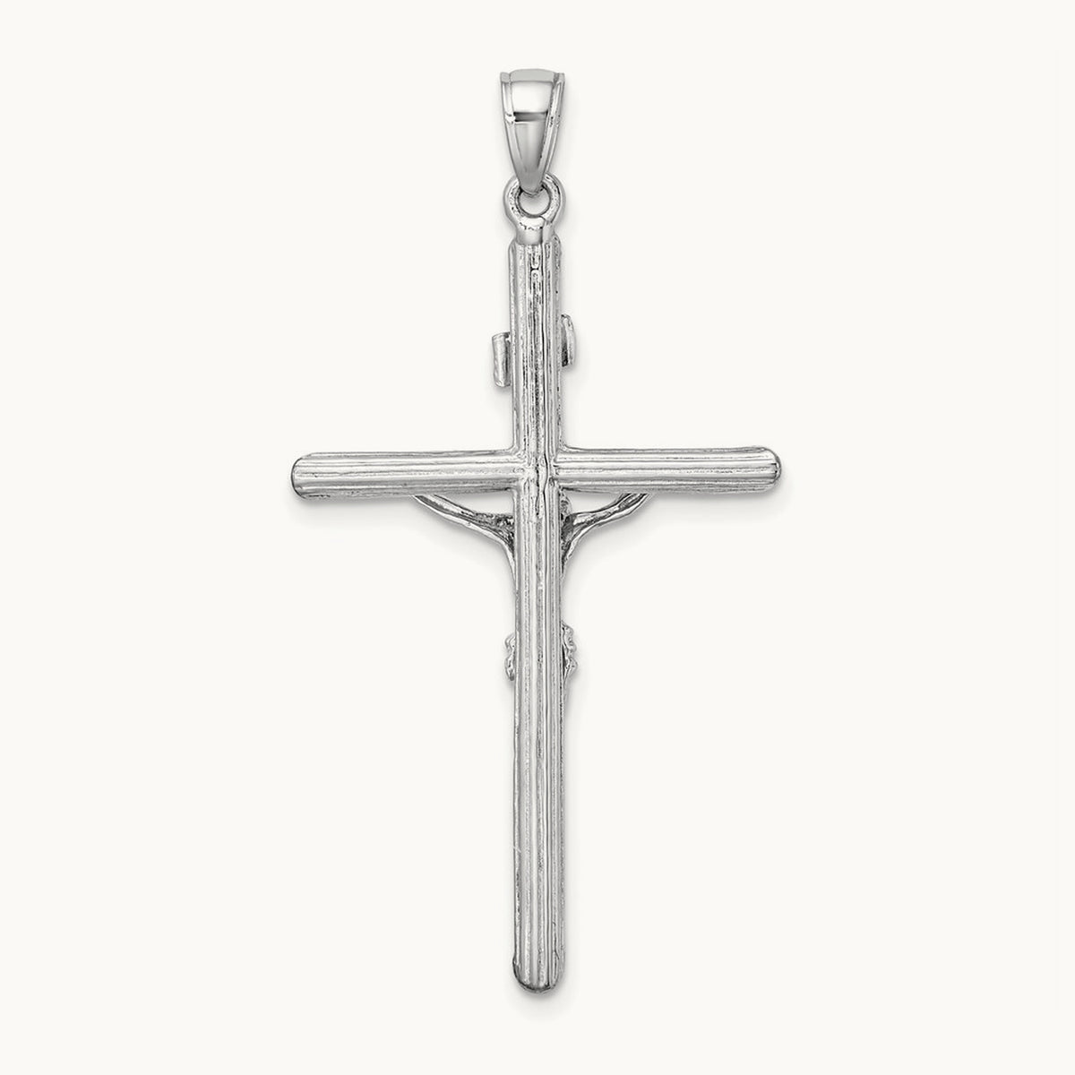 Textured Crucifix Charm — 14K White Gold, 47mm