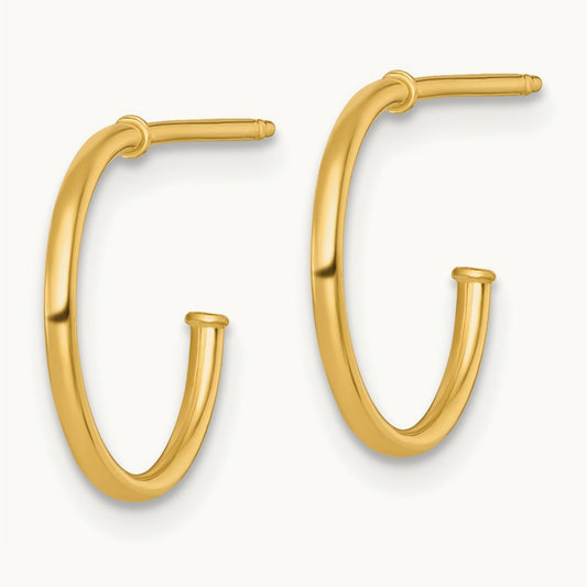 1.2 x Polished Post Hoop Earrings, 14mm, 14K