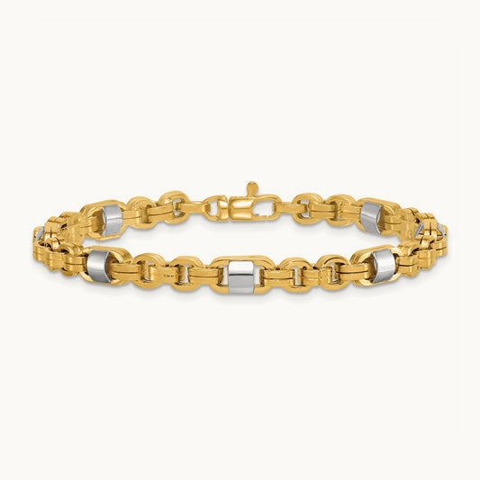 Polished 7.5in Link Bracelet, 14K Two-tone