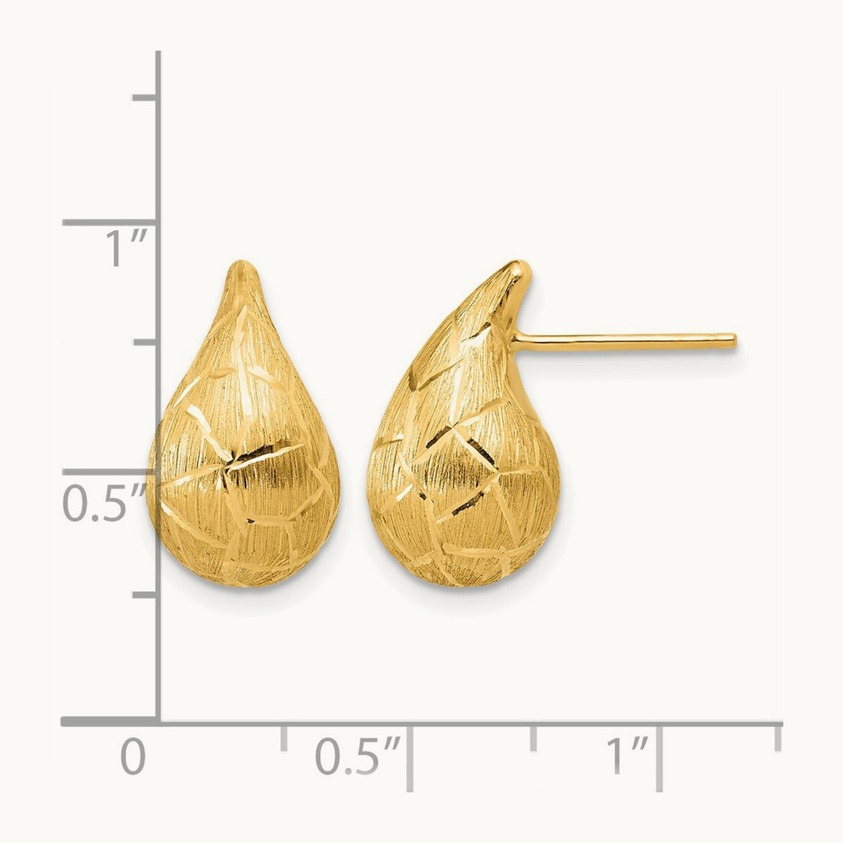 Polished/Brushed/Dia-cut Puffed Teardrop Post Earrings, 14K — Leslie's