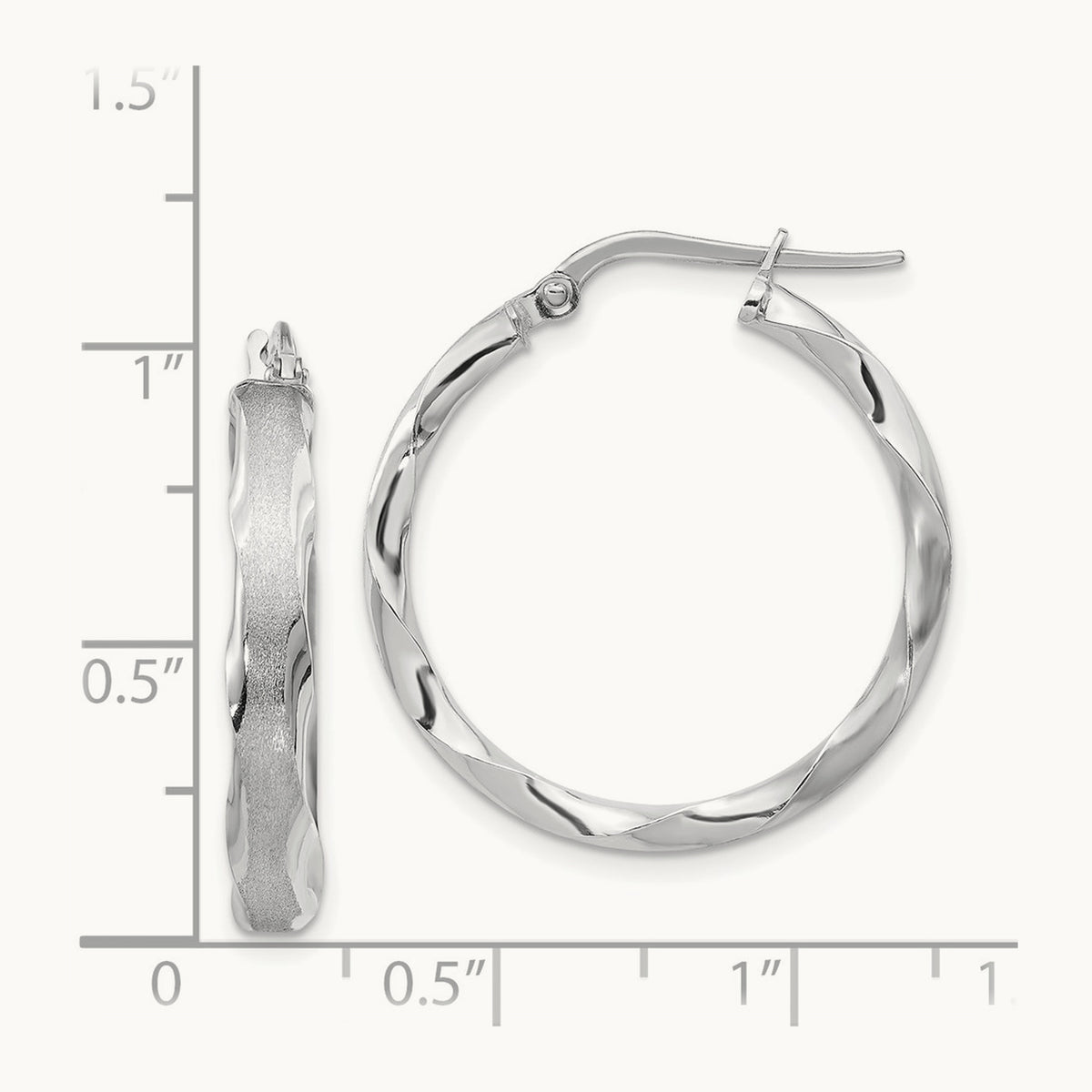 Satin and Polished Scalloped Edge Hoop Earrings — 14K White Gold