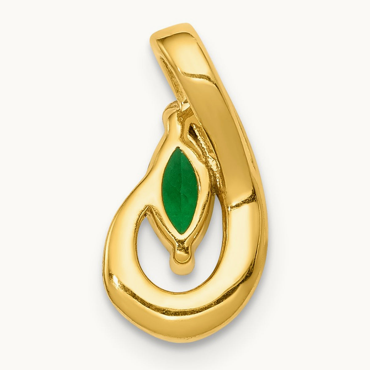 Teardrop Diamond and Emerald Pendant — 14K Yellow Gold