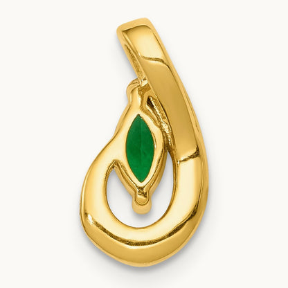 Teardrop Diamond and Emerald Pendant — 14K Yellow Gold