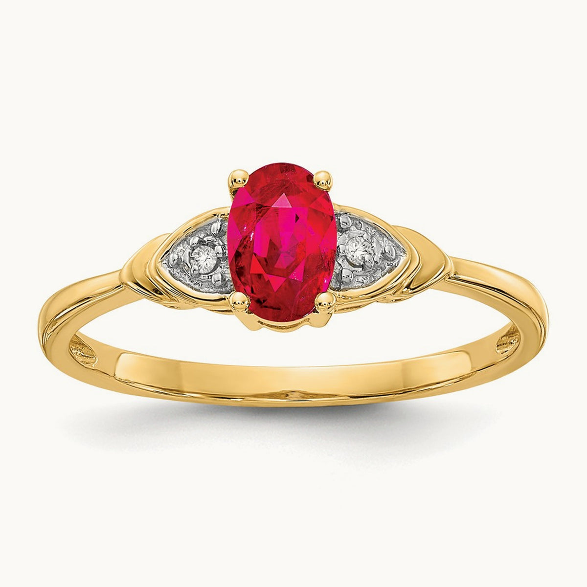 Ruby and Diamond Ring — 14K Yellow Gold, 7