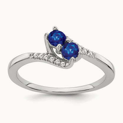 Sapphire and Diamond 2-stone Bypass Ring, 14K White Gold