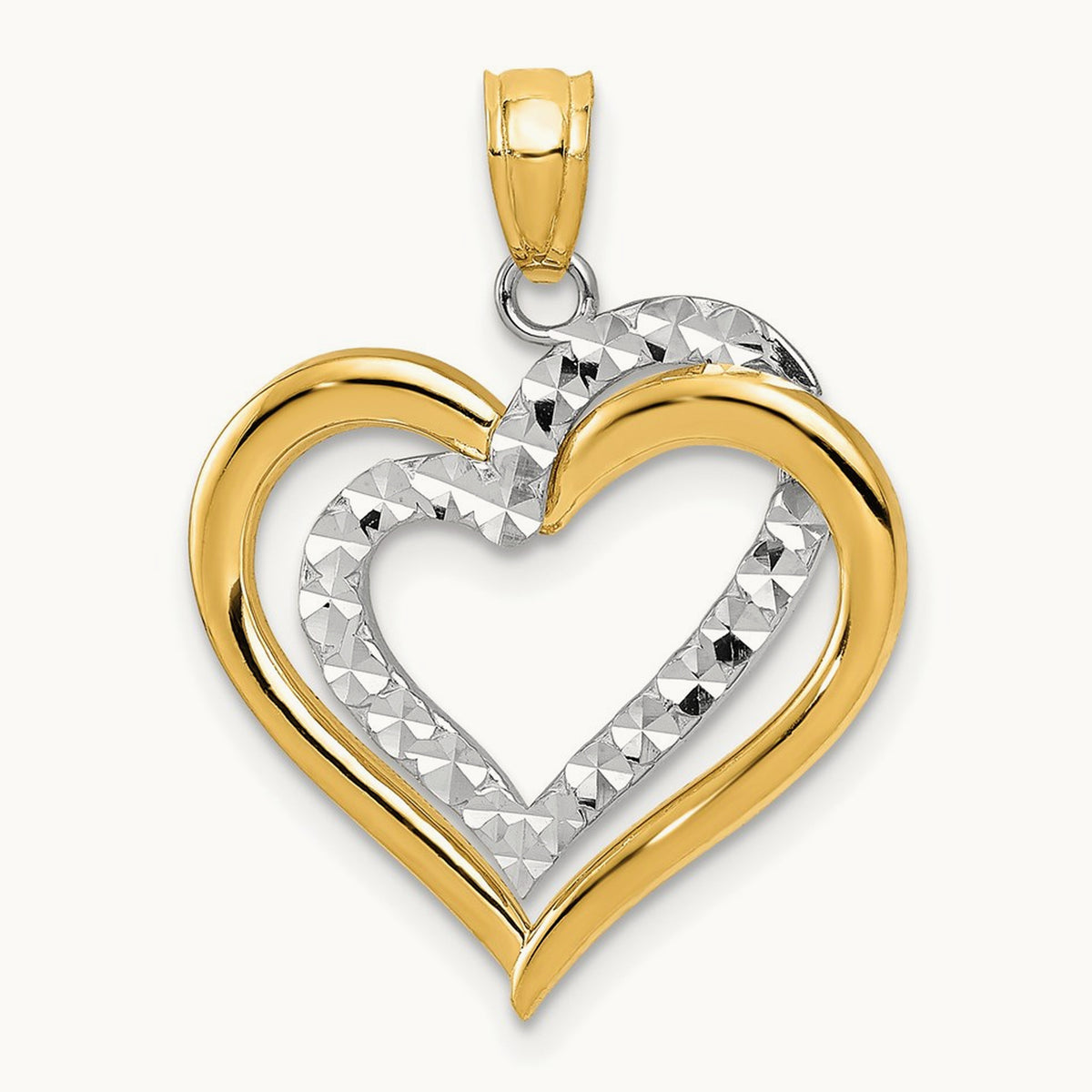 Polished Diamond-cut Intertwined Hearts Pendant, 14K Two-tone