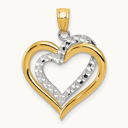 Polished Diamond-cut Intertwined Hearts Pendant, 14K Two-tone