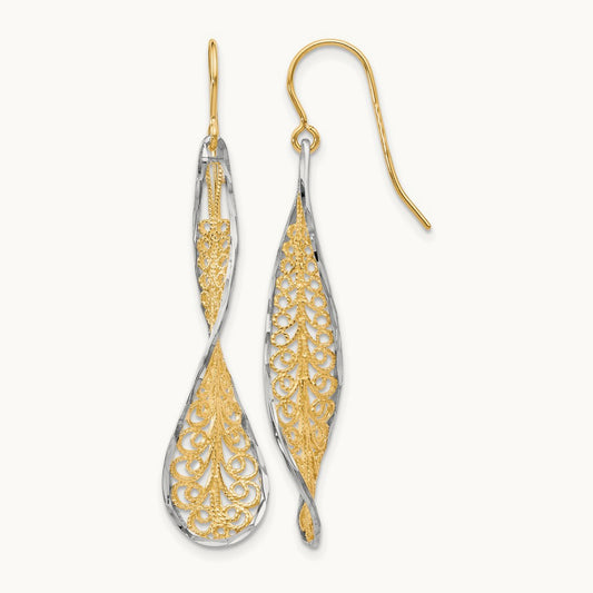 D/C Dangle Shepherd Hook Earrings, 10K Two-tone — Leslie's