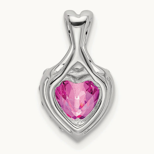 Created Pink Sapphire Heart Pendant, 0.20 ct tw Lab-Grown Diamond